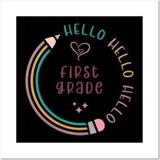 Hello 1st Grade Back To School First Day Posters and Art